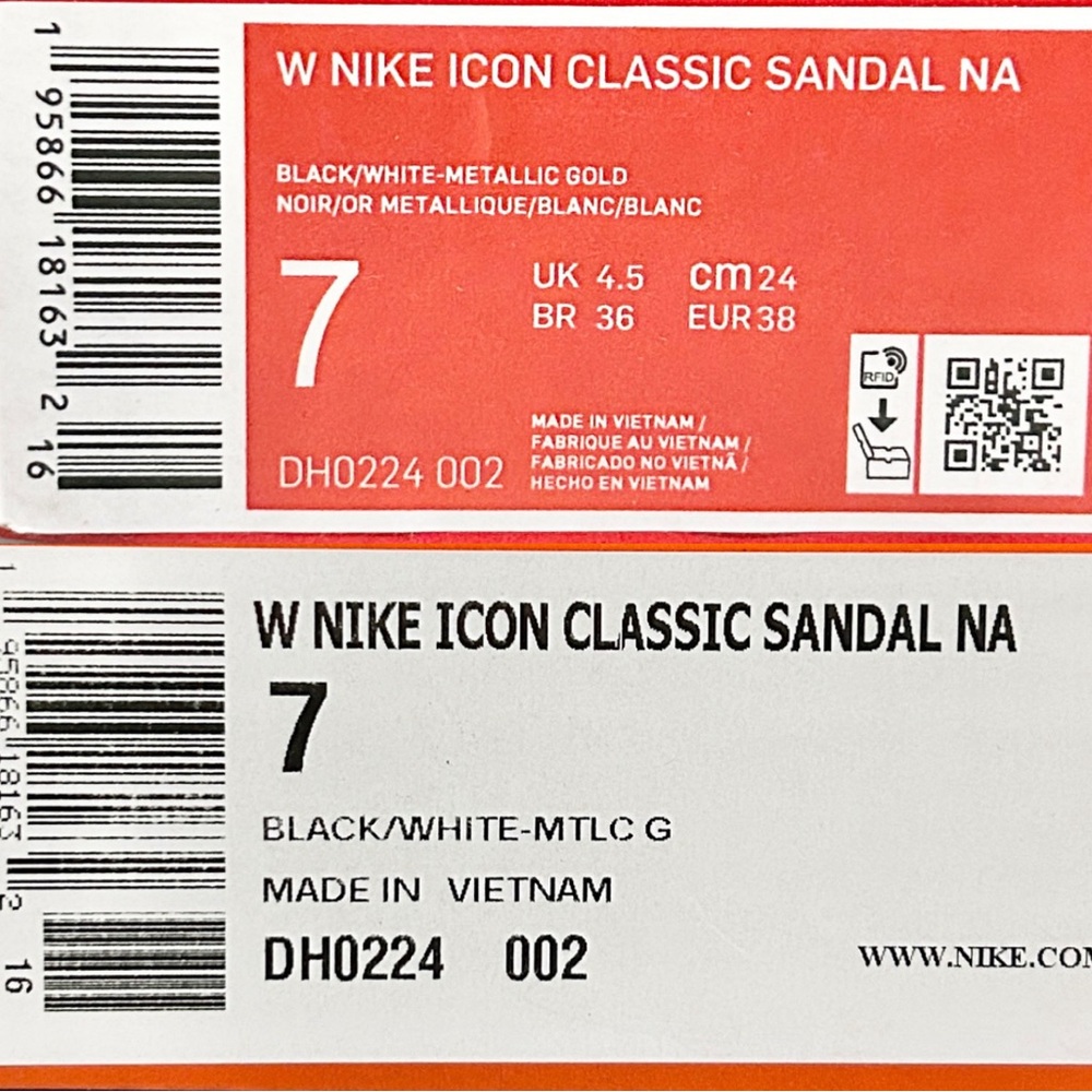 Nike Wmns Icon Classic “Black Metallic Gold” Women’s Size 6-9 White Sandals - Picture 9 of 11